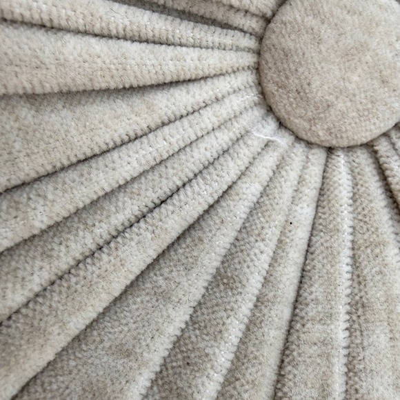 15" Round Tufted Accent Pillow Floor Cushion Neutral Soft Velvet, Cream Color - Picture 6 of 7